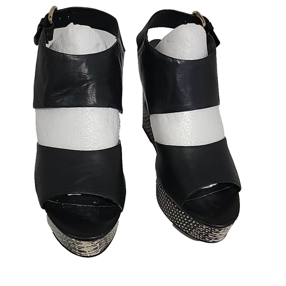 Massimo Black Upper Open-Toe Patterned Wedge Platform Heel Shoes Size 8.5